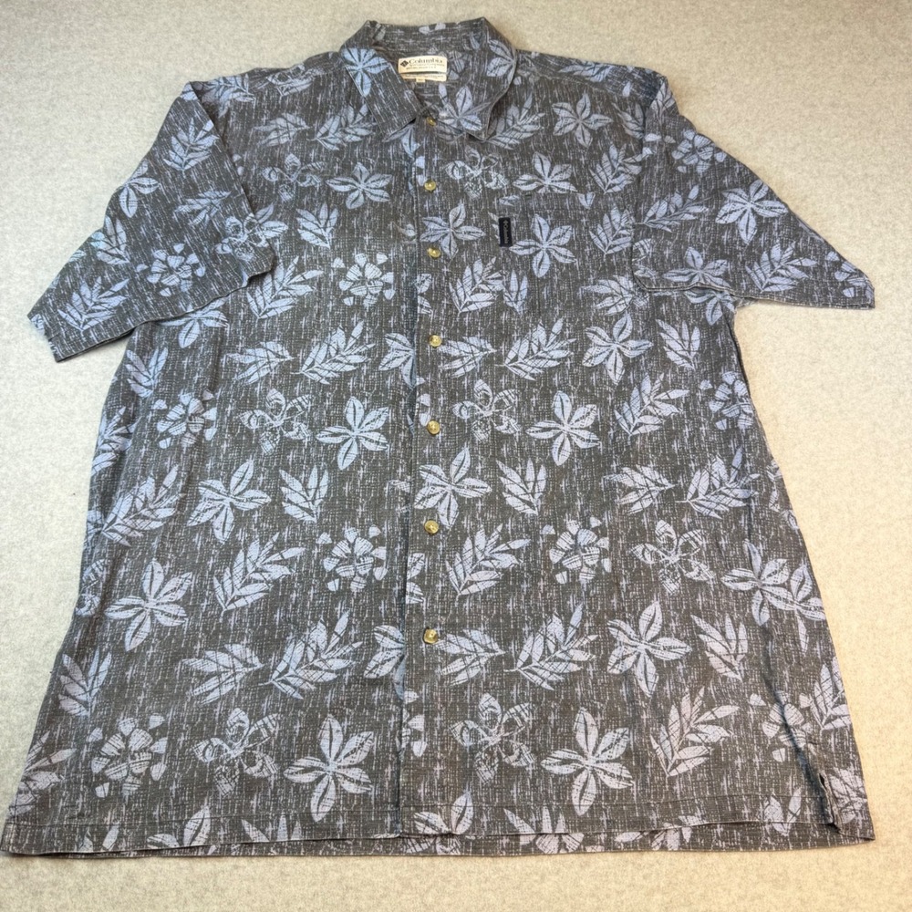 Columbia Sportswear Mens XLT Grey Floral Leaf Button Down Short Sleeve Shirt